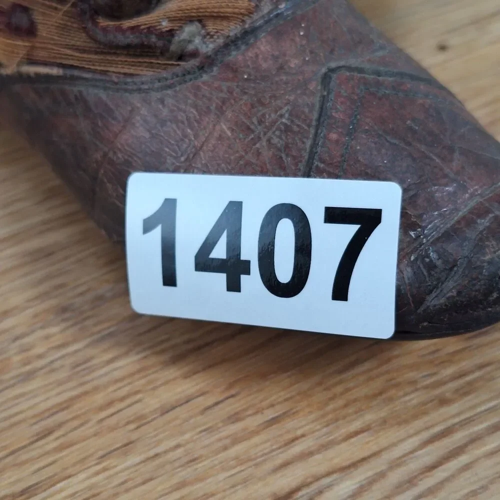 Antique Victorian Baby Boots High-Top Button Brown Leather Textile Pair Vintage